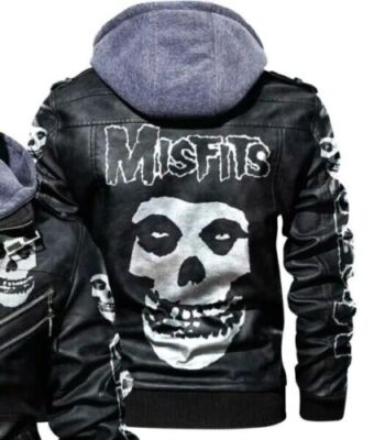 Men's Genuine Real Leather Jacket Black Skull Bomber Winter Hooded