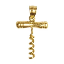 New 14k Yellow Gold 3-D Cork Screw Bottle Opener Pendant