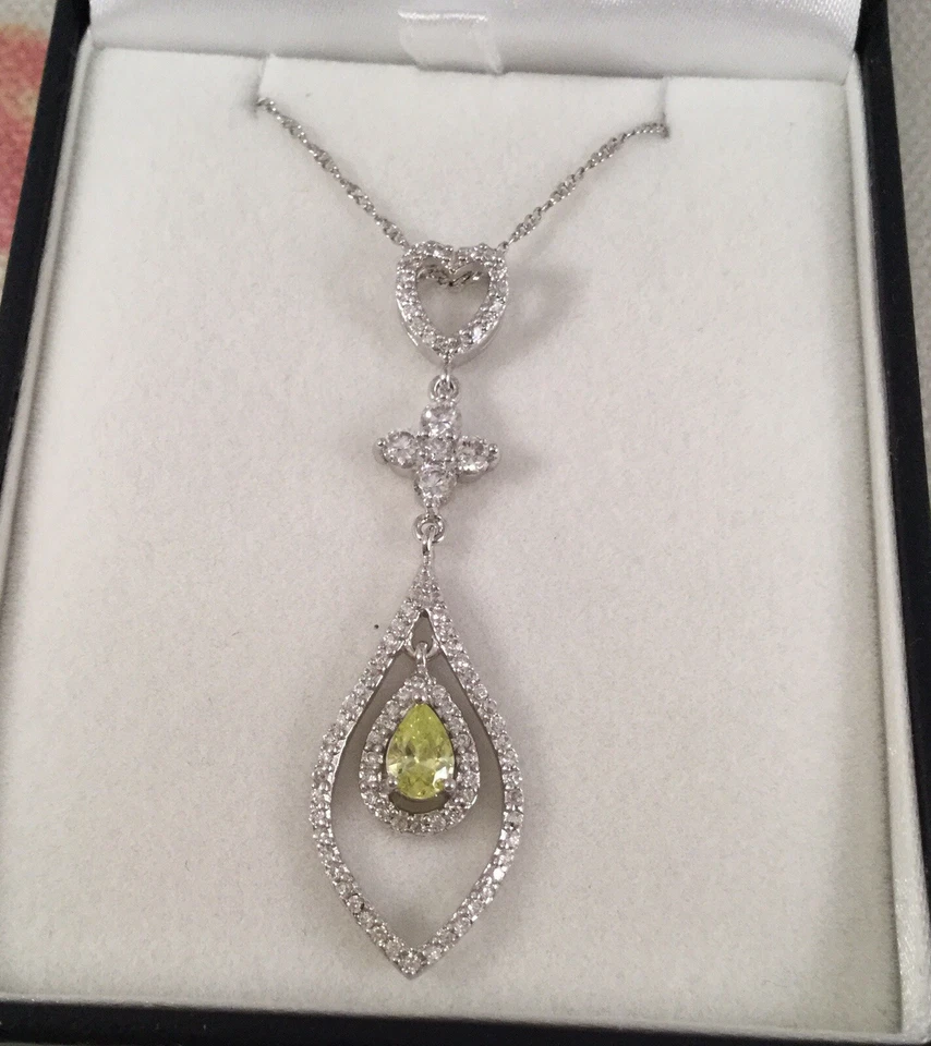 Joyería Vintage Plata Esterlina Collar Cadena Colgante Peridoto Zafiros Blancos Foto 2 de 4