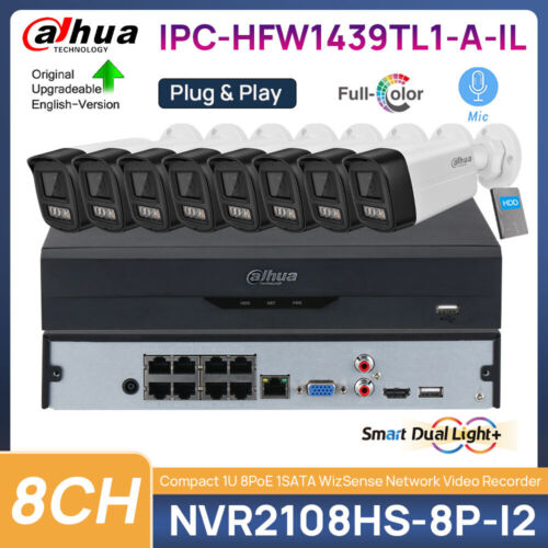 Dahua 8CH 4K 8POE CCTV System 4MP IP Camera Full-color+IR MIC POE IP67 Home Lot