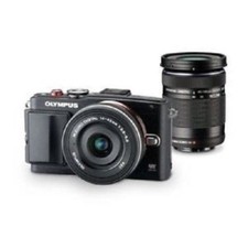 USED Olympus E-PL6 16MP with EZ 14-42mm  40-150mm Black Excellent FREE SHIPPING