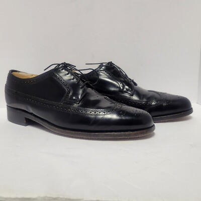 Vtg Florsheim Shoes Wing tip Saddle Black Leather Oxford 75689 QCC SZ 9 EEE 80s