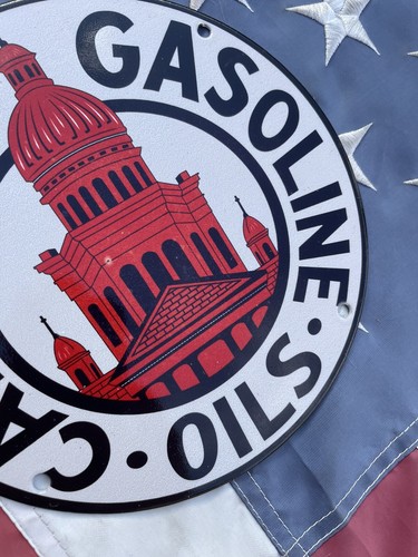 VINTAGE PORCELAIN CAPITAL GAS & OIL SERVICE STATION GARAGE SIGN 8” - Picture 9 of 10