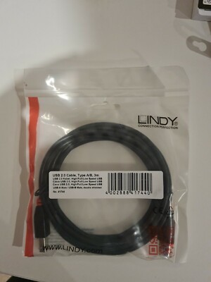 Lindy - 41744 - USB 2.0 Kabel - Type A/B,3m - schwarz  - neu