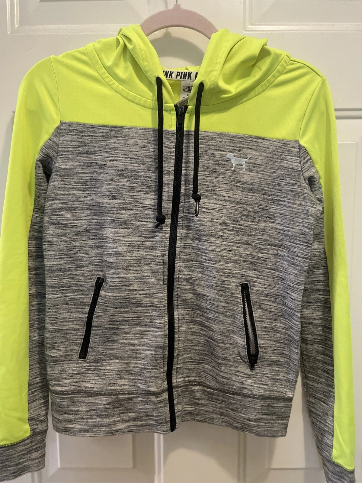 UNDERCOVER Felpa con cappuccio ROSA Victoria's Secret verde e grigio neon allenamento giacca da palestra XS TP