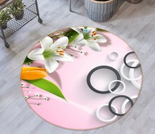 3D White Lily Flowers NBC492913 Game Rug Mat Elegant Photo Carpet Mat Romy