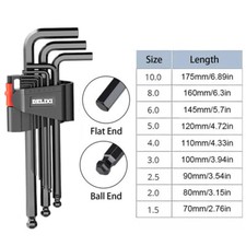 9PCS LONG Ball Ended Hex Allen Key Wrench Set For Bikes Bicycles Cars & Vans