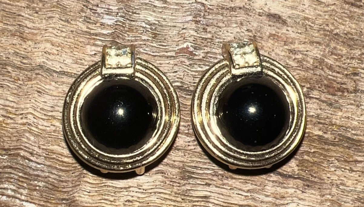 Boucles d'oreilles à clip art déco numérotées Christian Dior onyx, diamants, or clip