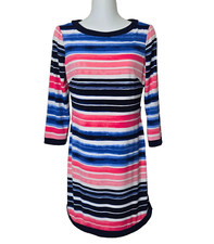 Vince Camuto Dress Womens 4Blue Pink Striped Long Sleeve Stretch Lined