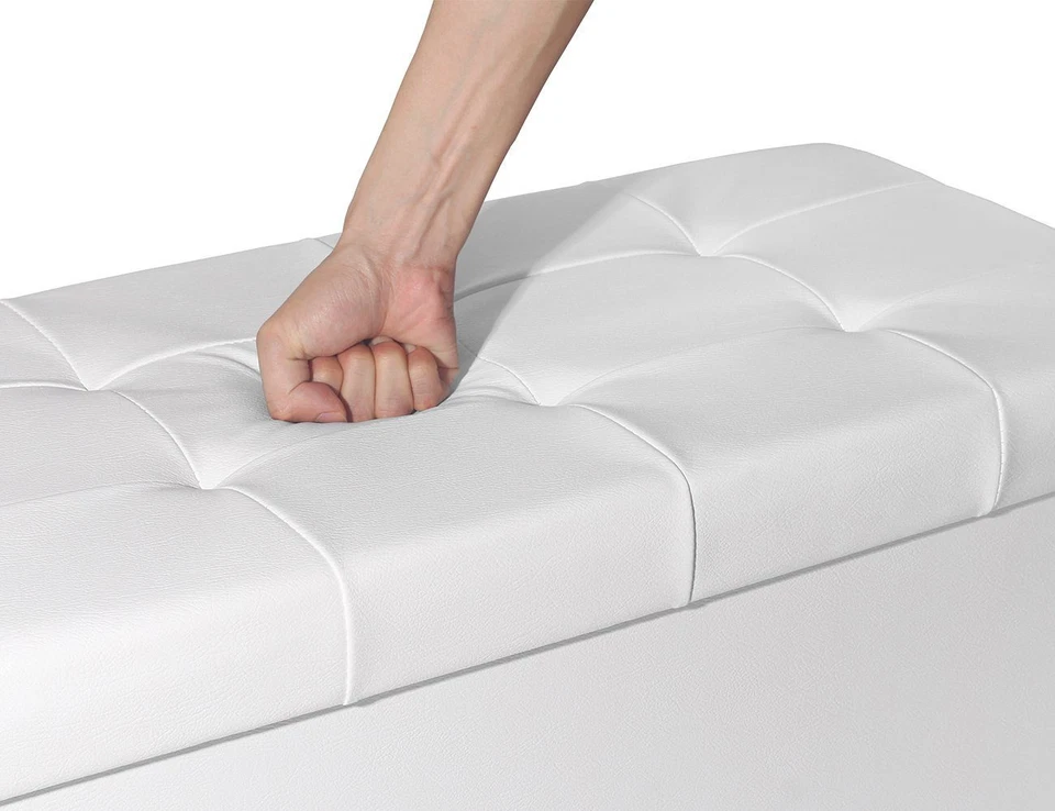 Sitzbank, Sitzhocker, Fußhocker, Sitztruhe faltbar mit Stauraum(Weiß Kunstleder) - Bild 4 von 4