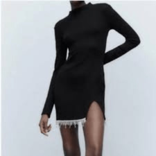 Zara Jewel Soft Mini Dress Black Small Long Sleeve Size Small NWT