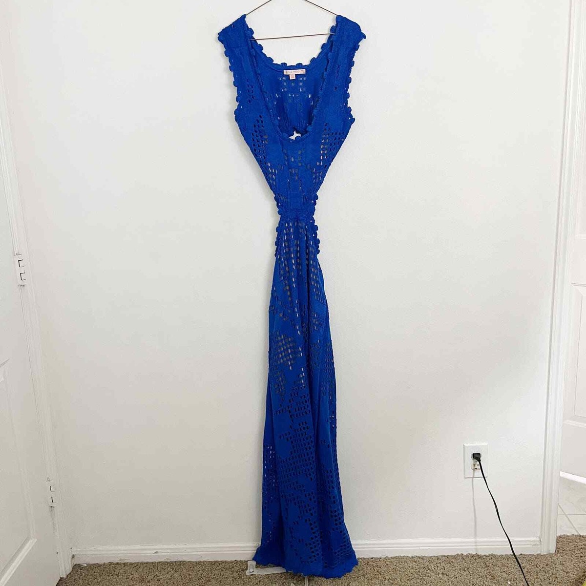 white christmas dresses Cecilia Prado long dress in blue knitted fabric with openings main image 1