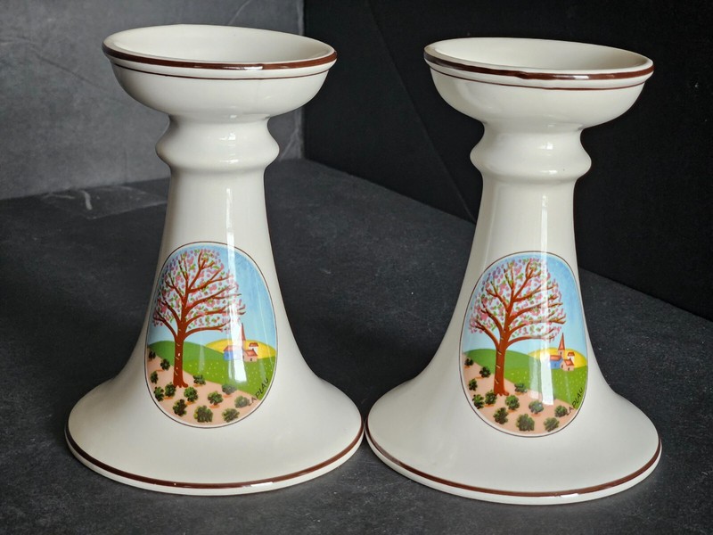 Set of 2 Villeroy & Boch Design Naif Candlesticks 5”Tall