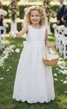 David's Bridal Girls Lace Flower Girl Dress Ivory Size 8 Formal NWT Wedding Bow