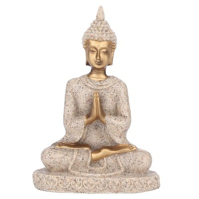 Small Buddha Statue, Figurines Decor Sandstone Sitting Meditation Outdoor Sta...