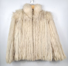 Vintage Real Blue FOX FUR Coat Jacket Women Ivory Soft M