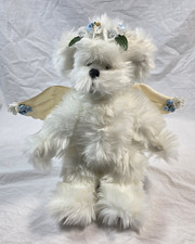 Annette Funicello Angel Bear w/ Wings Flowers  Stand White Plush Collectible