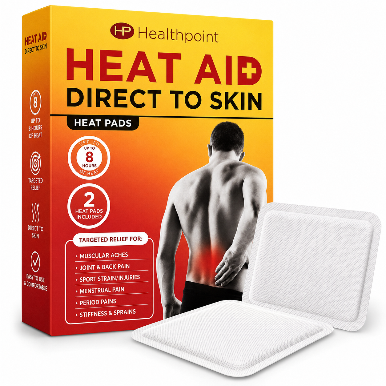 Healthpoint Heat Aid Heat Pads 8H Pain Relief | Back Neck Shoulder Joint Muscle