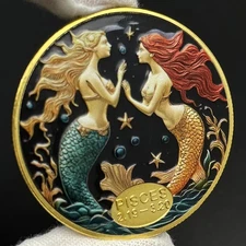 Pisces Constellation Gold Coin Enamel Zodiac Coin Horoscope Collectible Coin