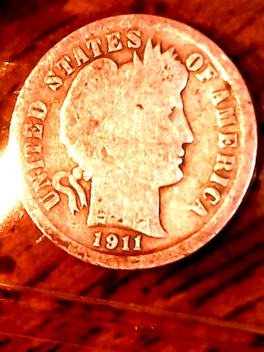 1911-D SILVER BARBER DIME - GRADES "GOOD"