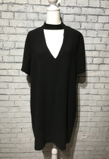ZARA Women XL, Black Short Sleeve Sheer Chiffon Bazk-Zip Office Career Dress