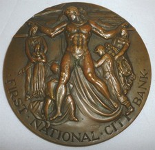 UNIQUE COMMEMORATIVE BRONZE MEDAL FIRST NATIONAL CITY BANK NEW YORK 150 YEARS