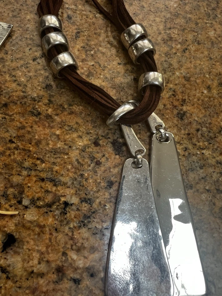 ROBERT LEE MORRIS Soho NUEVO Brn Lthr Juego de Collar/Pendientes Chapados en Plata $133 Foto 2 de 4