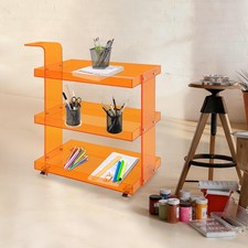 Orange Acrylic Utility Cart,80cm Storage Rolling Cart,3-Tier Mobile Storage Cart