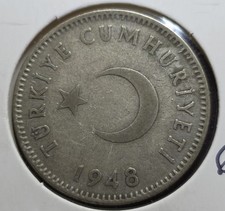1948 Turkey 1 Lira .600  Great Condition  Rare Silver Coin 