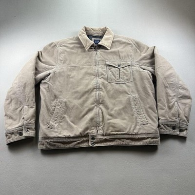 Vintage GAP Jacket Mens Large Beige Corduroy Insulated Quilt Lined Zip Work y2k