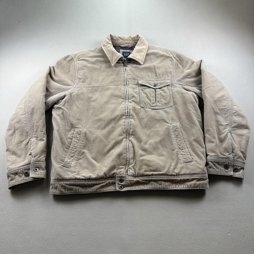 Vintage GAP Jacket Mens Large Beige Corduroy Insulated Quilt Lined Zip Work y2k