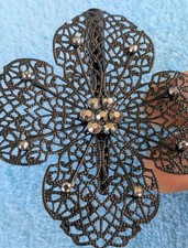Gunmetal Filigree Flower Hair Clip Alligator Pinch Vintage Style Rhinestone
