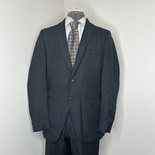 VTG 1960s Kingsridge Mens Suit 39R 43" 33x32 2 Piece Black Stripe 2 Button USA*
