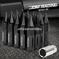 JDM ALUMINUM BLACK SPIKED LUG NUTS+ADAPTER 20PCS/SET M12X1.5 20MM OD/90MM TALL