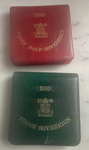 1980 Royal Mint Full & Half Sovereign Boxes and COAs .NO COINS.