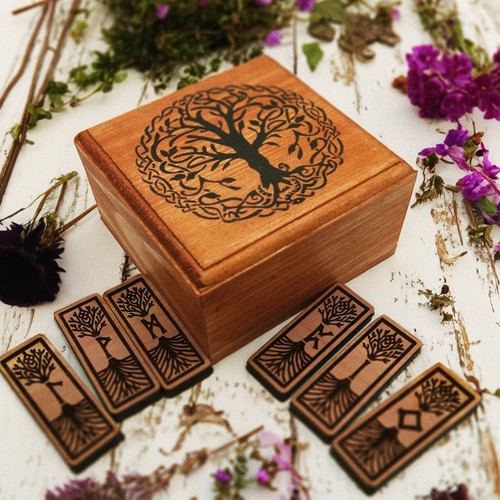 Runic Tile Set Norse Cedar Rune tiles Elder Futhark Rune tile gift set (no box runes ...