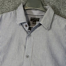 Banana Republic Mens Slim Fit Non Iron Striped Dress Shirt XL Blue White Gray