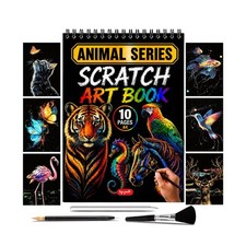 Scratch Art Book for Adults - Animal Series, 10 Rainbow Art and... FAST USA SHIP
