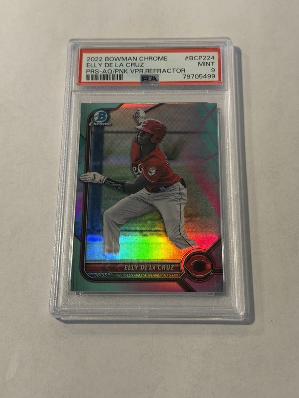 2022 BOWMAN CHROME AQUA PINK VAPOR REFRACTOR ELLY DE LA CRUZ RC /125 PSA 9 MINT