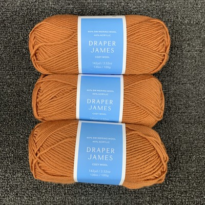 Lot Of 3 Draper James Cozy Wool Leather Brown Merino Wool & Acrylic Yarn New