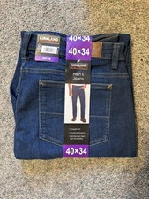 Kirkland Signature Mens Jeans Relaxed Fit Straight 5 Pocket Stretch, Blue 40X34