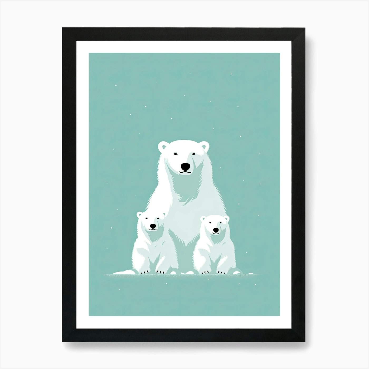 Frozen Moments Polar Bear Family Framed Wall Art Canvas Print
