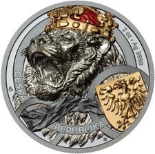 2025 Niue Czech Lion 2 Oz Silver Gilded Colorized Black Proof Coin