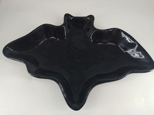 NEW GLASS BLACK BAT TRAY CANDY DISH Halloween Decor Ceramic 12" X 9" B2