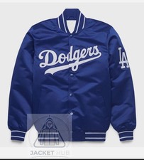 Unisex MLB LA Dodgers Blue Satin Bomber Style Lettermen Baseball Varsity Jacket