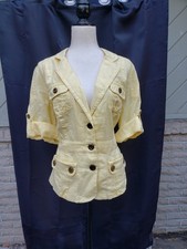 NWT 109 Chico  s 100 Linen Yellow Short Sleeve Button Blazer/Jacket Sz 2