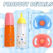  Adorable 2PC Doll Magic Bottle Set Magic Milk&Juice Bottles w/Caps +2 Pacifiers