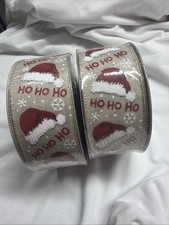 100 Yards 2.5 Inch Wired Ribbon Christmas Santa Hat Ho Ho Ho Snowflakes