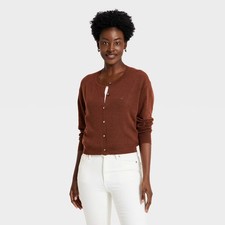 Women's Button-Up Pointelle Cardigan - A New Day Brown XL
