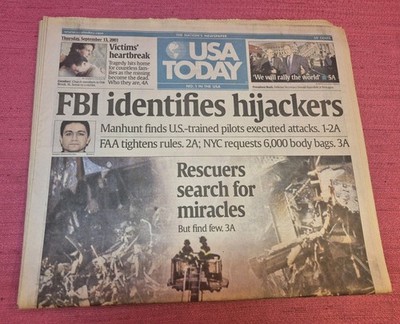 USA Today September 13 2001 FBI Identifies Hijackers 9/11 Newspaper Complete